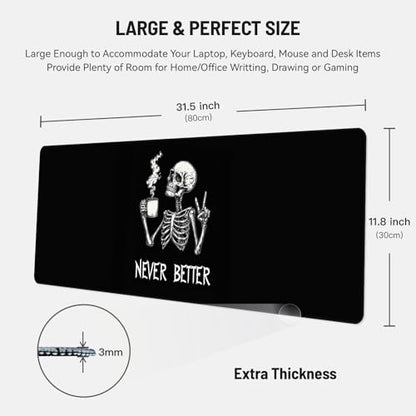 Mousepad Desk Mat Gaming Large Keyboard Cute Office Desktop Computer Laptop XXL Long Big Kawaii Aesthetic Girly Pretty Design Women Girl Gamer Oversized Wide 30x12'' Mousepad, Skeleton Coffee - color: Skeleton Coffee