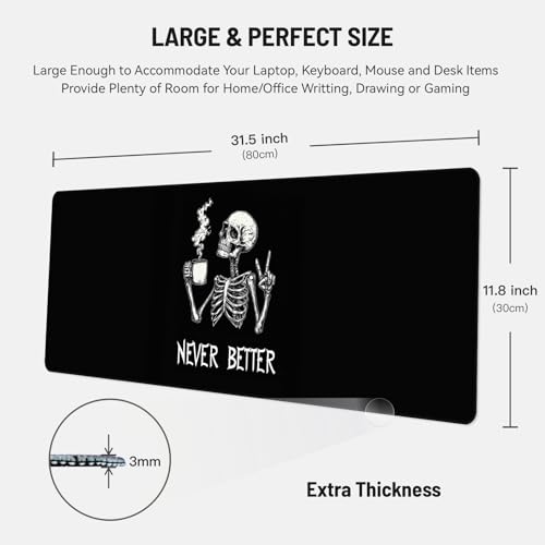 Mousepad Desk Mat Gaming Large Keyboard Cute Office Desktop Computer Laptop XXL Long Big Kawaii Aesthetic Girly Pretty Design Women Girl Gamer Oversized Wide 30x12'' Mousepad, Skeleton Coffee - color: Skeleton Coffee