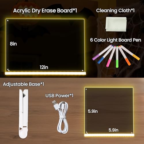 LED Note Board with 7 Colors, Lumi Dry Erase Board with Light, Light-Up Message Note Board with Stand as Night Light for Room/Store/Office/Festival/Gift,12" x 8" - size: 12"W x 8"H