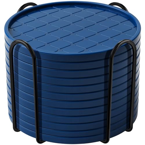 Coasters,Drink Coasters Set of 8 with Holder (Navy Blue, 12pcs) - color: Navy Blue, size: 12 pcs