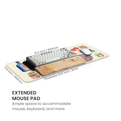 MAY FLOWER Gaming Mouse pad, Large Laptop Mousepad, Full Keyboard Mat, Long Computer Mouse Mat for Home and Office, Anti-Slip Rubber Base, 31.5 x 11.8 Inches (Cozy Stickers) - color: Cozy Stickers