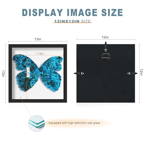 Picrit Shadow Box Frame 12x12, Display Case Box with High Definition Real Glass and Black Back for Memorabilia, Baby Items, Wedding Memories, Crafts, Tickets and Photos, Black - color: Black, size: 12x12