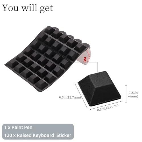 120 pcs Raised Keyboard Stickers for Long Nails, Adhesive Keycap Riser Decals with Paint Pen, Silicone Keyboard Protectors for Laptop, Desktop, Gaming - Black, Trapezoidal - color: 120,Black, size: Trapezoidal
