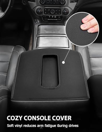 Center Console Armrest Cover for GMC Sierra & Chevrolet Silverado 2014-2018, Tahoe & Yukon & Suburban 2015-2020, Bucket Seat, Car Armrest Protector, Black Gray Stitching - color: Black Gray