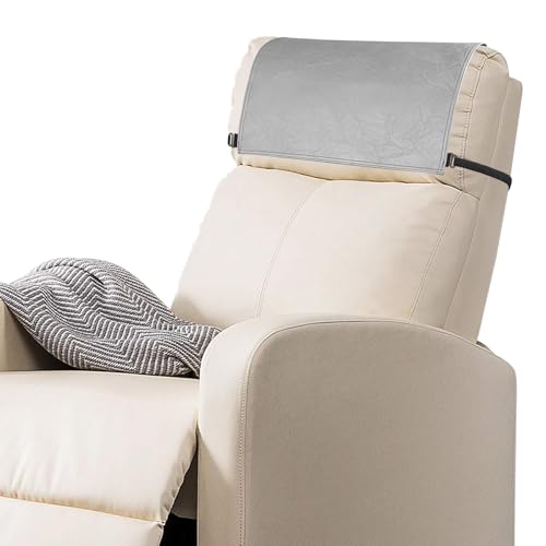 Recliner Headrest Protector-Faux Leather Headrest Covers for Recliners,Recliner Headrest Cover with Elastic Straps,Chair Headrest Covers for Recliners Protector 17 x 27 in(Light Gray) - color: Light Gray
