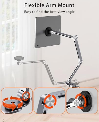 Magnetic Tablet Stand for Desk Aluminum Alloy Phone iPad Desk Holder Overhead Arm Mount with 360°Rotate Base for Magsafe/iPhone/Android/iPad (Magnetic Silver) - color: Magnetic Silver