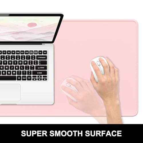 Hsurbtra Desk Pad, 32" x 16" Premium-Textured Desk Mat, Stitched Edge Anti-Slip Waterproof Rubber Mouse Pad, L Extended Computer Mat for Office Gaming Laptop Keyboard Pink - color: Pink, size: L Deskpad (32" x 16")