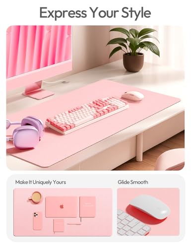 YSAGi Leather Desk Protector, Office Mat, Large Mouse Mat, Non-Slip PU Leather Blotter, Laptop Desk Pad, Waterproof Writing Pad for Office and Home (Light Pink, 35.4" x 17") - color: Light Pink, size: 35.4" x 17"