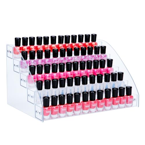 KINGROW Nail Polish Organizer Holder Rack 5 Layers Acrylic Display Rack Eyeglasses Shelf Essential Oils Ink Storage Holds Up to 80 (Fit 1-2oz Bottles) - size: 5 Layers