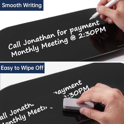 TSJ OFFICE Glass Desktop Whiteboard - 17 X 7 Inches Small Dry Erase Board with Pink Light, Black Glass White Board Surface Notepad with 1 Drawer, Desk Organizers for Office, Home, School Supplies - color: Pink Light (Black Glass)