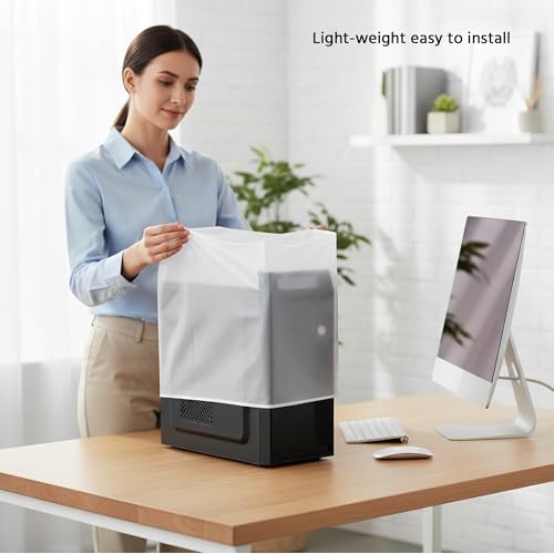 CPU Dust Cover See-Through Lightweight Waterproof Computer Desktop Office Work PC Mid-Tower Full Body Protective Case - Medium Small Size - size: 8Wx17.5Dx16H in