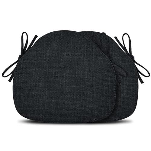 Shinnwa Kitchen Chair Cushions Set of 2, High-Resilience Foam Windsor Seat Pads, Dining Chair Cushions with Ties & Textured Cover, 2 Pack, 16.5 x 15.5 x 2, Charcoal - color: Charcoal, size: 2 Count (Pack of 1)