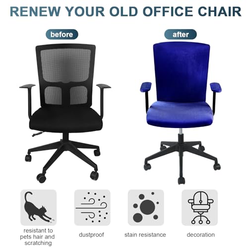 Tallew 4 Pcs Office Chair Covers Set Computer Universal Protective Stretchable Chair Seat Covers Desk Armrest Slipcovers Pads Office Cushion Backrest for Rotating(Dark Blue) - color: Dark Blue