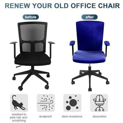 Tallew 4 Pcs Office Chair Covers Set Computer Universal Protective Stretchable Chair Seat Covers Desk Armrest Slipcovers Pads Office Cushion Backrest for Rotating(Dark Blue) - color: Dark Blue