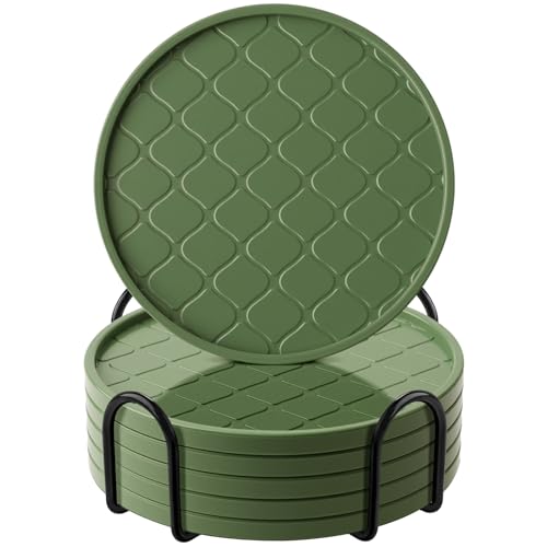 Coasters Set of 6,Hot or Cold Drink Coasters with Holder,Modern Style Coffee Table Coaster,Suitable for Kinds Cups Beer,Drink,Anti-Overflow Tabletop Protection(Green, 6pcs) - color: Green, size: 6 pcs