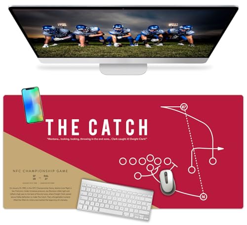 Large San Francisco Football Desk Mat 36" x 16.5" – XL Red and Gold Desk Pad Mat Featuring “The Catch” Play, Oversized Mouse Pad Protector, for Men, Teen Boys, Dad, Office - color: San Fran Football: The Catch, size: 16.5" x 36"