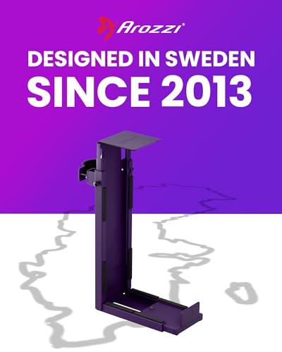 Arozzi PC Mount – Under Desk Computer Tower Holder, Adjustable Height & Width CPU Bracket, Heavy Duty Steel PC Stand, 360° Rotating Base, Supports Up to 66 lbs, Space-Saving Desk Setup - Purple