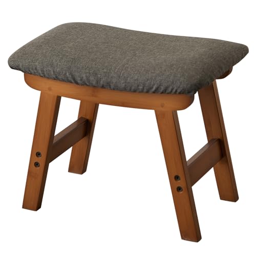 Kitsanery Foot Stool,Ottoman,Bamboo Small Sofa Foot Rest Under Desk,Extra Seating for Living Room, Bedroom and Kitchen (Brown Stool Legs - Gray Surface) - color: Brown Stool Legs - Gray Surface