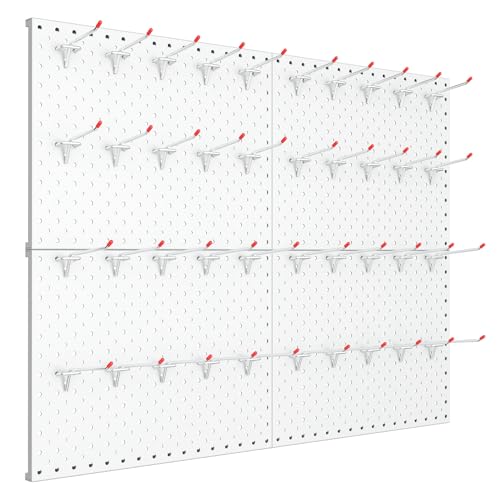 TORACK Metal Pegboard Panels and Hooks for Garage, Workbench, Shop, Shed Tool Organizer Peg Board with 1/8" & 1/4" Holes, Modular Wall-Mounted Pegboard with Pegboard Hooks(Cream White) - color: Cream White