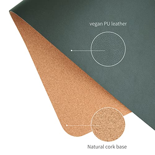 RENMTURE Dual-Sided Mouse Pad, Natural Cork & PU Leather Large Desk Pad for Office and Home Work, Desk Protector Non-Slip, Waterproof, Easy Clean (Dark Green, 23.6" x 13.7") - color: Dark Green, size: 23.6"x13.7"