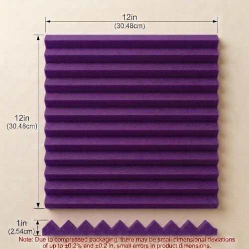 52 Pack 12 "X 12 "X1" Acoustic Panels Studio Soundproofing Foam Wedge Tiles(Accompanied By Double-Sided Adhesive Tape) (24Black+24purple) - color: 26Black+26purple