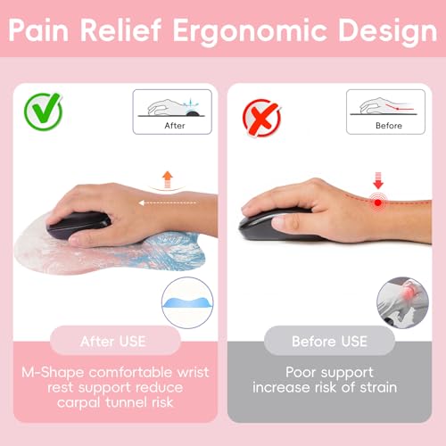 Mouse Pad with Wrist Rest Ergonomic Mouse Pad with Comfortable M-Shape Pain Relief Wrist Support Non-Slip PU Base Mousepad for Laptop, Office & Home (Pretty Pink Painting) - color: Pretty Pink Painting
