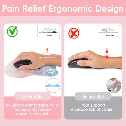 Mouse Pad with Wrist Rest Ergonomic Mouse Pad with Comfortable M-Shape Pain Relief Wrist Support Non-Slip PU Base Mousepad for Laptop, Office & Home (Pretty Pink Painting) - color: Pretty Pink Painting