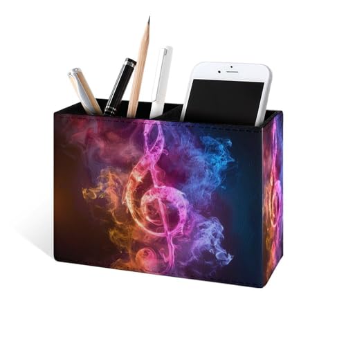 Famame Colorful Music Note Clef Pencil Holder for Desk, Leather Desktop Container Pen Cup Storage Study Table Pen Organizer Makeup Brush Holder for Classroom Office Home - color: Music Note Clef