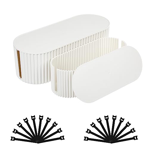 FABROK 2 Pack Cable Management Box, Cord Organizer Box with 20 Cable Ties, Power Strip Storage to Hide Charger Adapter Power Cord Charging Station White (Small+Large) - color: White, size: Small + Large (2 Pack)