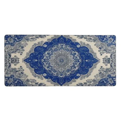 Extended Mouse Pad, Persian Rug Design, Blue and Beige, 35.4x15.7 Inches, Rubber Base with Stitched Edges, Gaming Keyboard Desk Mat - color: Blue Carpet