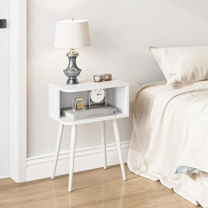 White Nightstand Set of 2, Small Bed Side Table for Small Spaces, Mid Century Modern Nightstand End Table with Open Storage, Side Table for Bedroom Living Room, MLBZ20W-2 - color: White