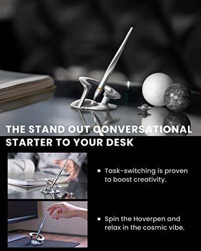 novium Hoverpen Interstellar - Luxury Pen Made With Aerospace Alloys, Unique Aesthetic, Free Spinning Executive Pen, Desk Decor (Starlight Silver, 18K-Gold) - color: Starlight Silver, style: 18K Gold-Plated