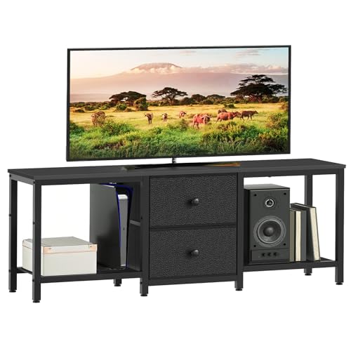 YATINEY TV Stand for TVs up to 55", Entertainment Center with 2 Fabric Drawer, Media Console with Shelves, Television Stands for Living Room, Bedroom, Black DS02BB - color: Black