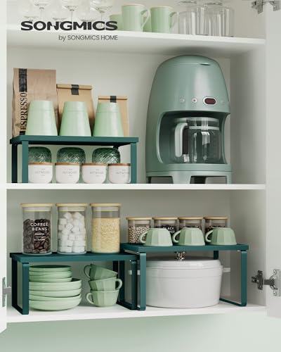 SONGMICS Cabinet Organizer Shelf, Set of 3 Kitchen Counter Shelves, Kitchen Storage, Spice Rack, Stackable, Expandable, Cascade Green UKCS220C01V1 - color: Cascade Green