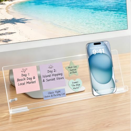 Monitor Memo Board Holder 14"x5", Computer Sticky Note Holder with Phone Stand, Space-Saving Office Organization, Movable & Reusable Screen Saver for Office & Home Desktop Decor - color: Phone Holder-transparent