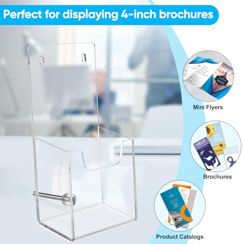 Clear Acrylic Brochure Holder, Wall Mount & Desktop Menu Display Stand | 4 Pack | 3mm Thick | Hardware Included | Sturdy & Stable | Fits Trifold Flyers, Booklets | For Hotel, Church, Reception Desks - color: 4 Pack, size: 4.3*7.8inch