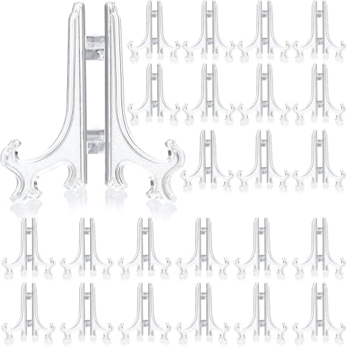 Patelai 48 Pcs Mini Easel Stands 6 Inch Plastic Plate Stand Holder Display Picture Easel for Display Picture Frame Collectibles Desktop Weddings Party Home Decoration (Clear) - color: Clear, size: 6 Inch