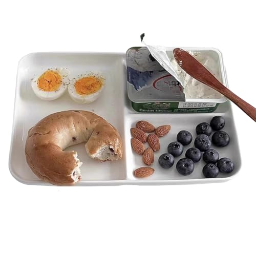 White Porcelain Dinner Plates for Adults Portion Control Balanced Meal Building Divided Plate 3 Compartment Plates With Dividers - Microwave And Dishwasher Safe - size: 8.0x5.8 Inch