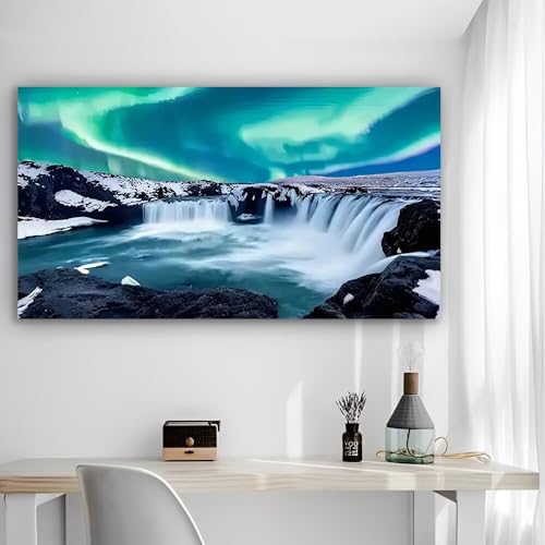 Aurora Waterfall Rustic Canvas Wall Art - 12x24in Unframed Poster- Home & Office Decor for Living Room, Bedroom, Kitchen & Cafe
