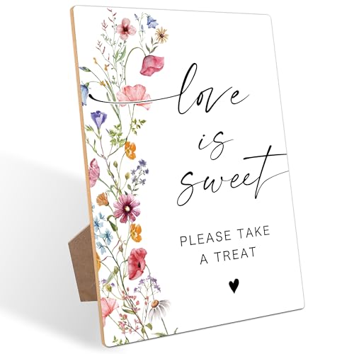 Love Is Sweet Sign, Flowers Dessert Table Decor, Bridal Shower Decorations, Wedding Reception Table Decorations, Boho Wooden Sign with Stand for Wedding Reception And Bridal Party Decor, 15 - color: Love Is15