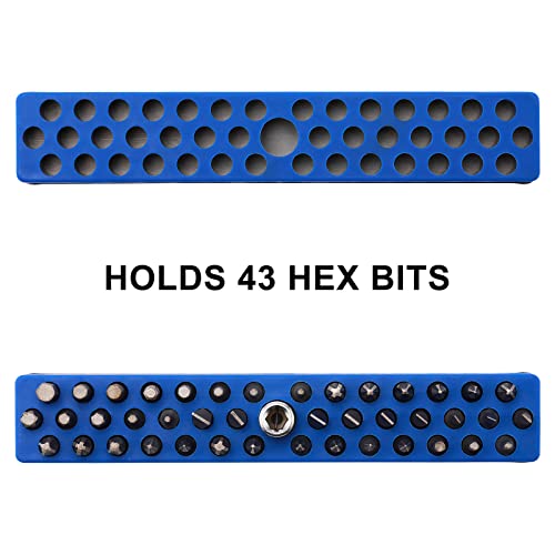 Mayouko 1/4" Magnetic Hex Bit Holder Rack Organizer, 43 Holes, 1/4-Inch Drill Bit Holder, Red&Blue, 2 Racks, Magnetic Bit Holder with Magnet Base for Screwdriver Bits - color: Red,blue