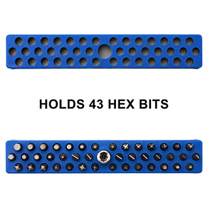 Mayouko 1/4" Magnetic Hex Bit Holder Rack Organizer, 43 Holes, 1/4-Inch Drill Bit Holder, Green&Blue, 2 Racks, Magnetic Bit Holder with Magnet Base for Screwdriver Bits - color: Green,blue