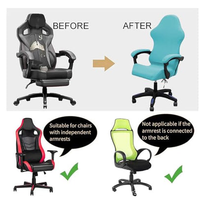 Gaming Chair Cover Set with Armrest Covers, Stretch Ruffled Slipcover for Racing Office Computer Reclining Chairs (Sky-Blue) - color: Sky-blue