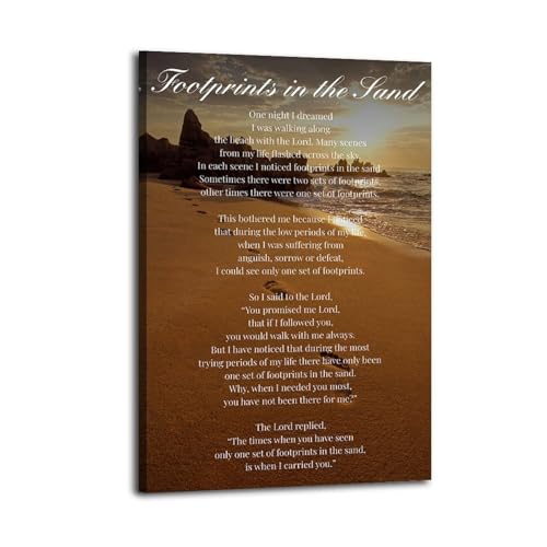 Footprints on The Beach Inspirational Poems Inspirational Quotes Poster Art Print Canvas Wall Art Kitchen Living Room Classroom Bedroom Office Home Aesthetic Decoration 16x24inch(40x60cm) Frame-style- - color: Frame-style-5, size: 16x24inch(40x60cm)