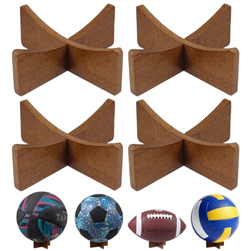 Ball Stand for Display, Basketball Stand, Football Display Stand, Ball Storage Wood Holder for Basketball, Football, Soccer, Rugby, Baseball & Softball - color: Brown, size: Large(3.5x1.3 inch)