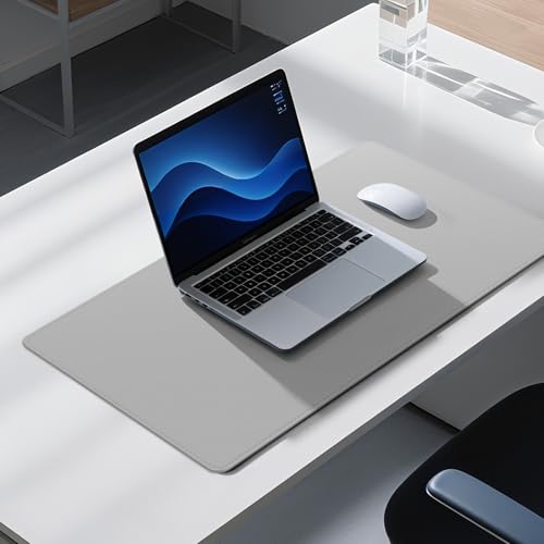 Dual Sided Leather Desk Mat - Waterproof Desk Pad - Ideal for Large Mouse Pad and Desk Mats on Top of Desks (Gray, 25"*13") - color: Gray, size: 25" x 13"