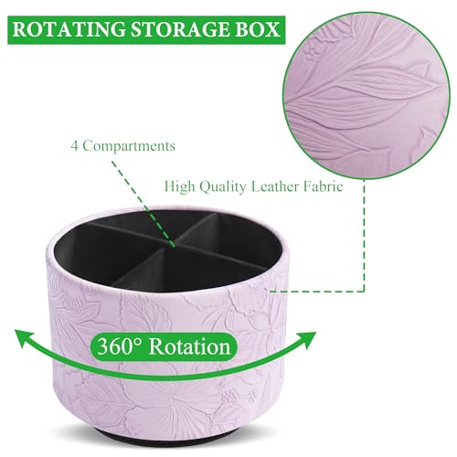 Round Leather Art Supply Organizer,Remote Control Holder,360 Degree Spinning,Multi-Functional Pencil Holder,4 Compartments Desktop Stationary Organizer(1-Carved Purple) - color: 1-Carved Purple