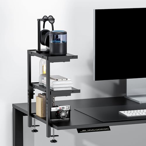 2-Tier Desk Shelf, Black | Desk Organization Expandable Clamp on Desk Shelf Desktop Accessories for Offices and Game Rooms - color: Black