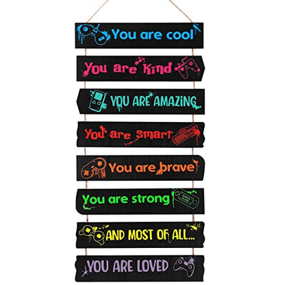 Maitys Game Room Decor for Boys Bedroom, Inspirational Wall Decoration, Wood Gaming Room Decor for Boys Playroom, Christmas Hanging Plaques Signs for Teen Gamer Bedroom