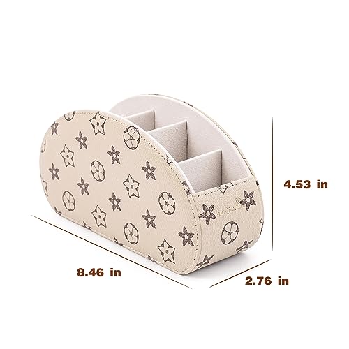 Remote Control Holders Organizer Box with 5 Compartment PU Leather Caddy | Multi-functional Office Desk Storage Caddy Store Tv Remote for Media Player,Brush,Pencil,Glassees&Office Supplies - color: Begin+BrownF, size: S